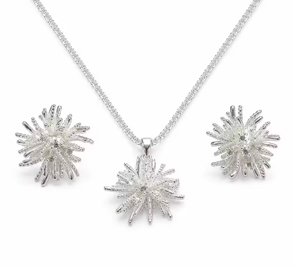 Sparkle Silver-Plated White Flower Jewelry Set for Women