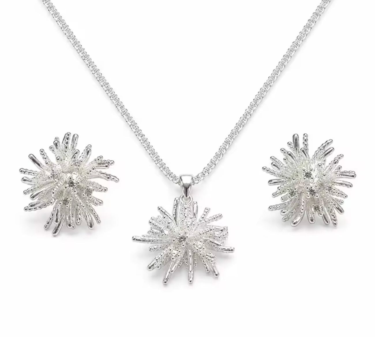 Sparkle Silver-Plated White Flower Jewelry Set for Women