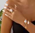 Exaggerated Golden Baroque Imitation Pearl Jewelry Set for Women