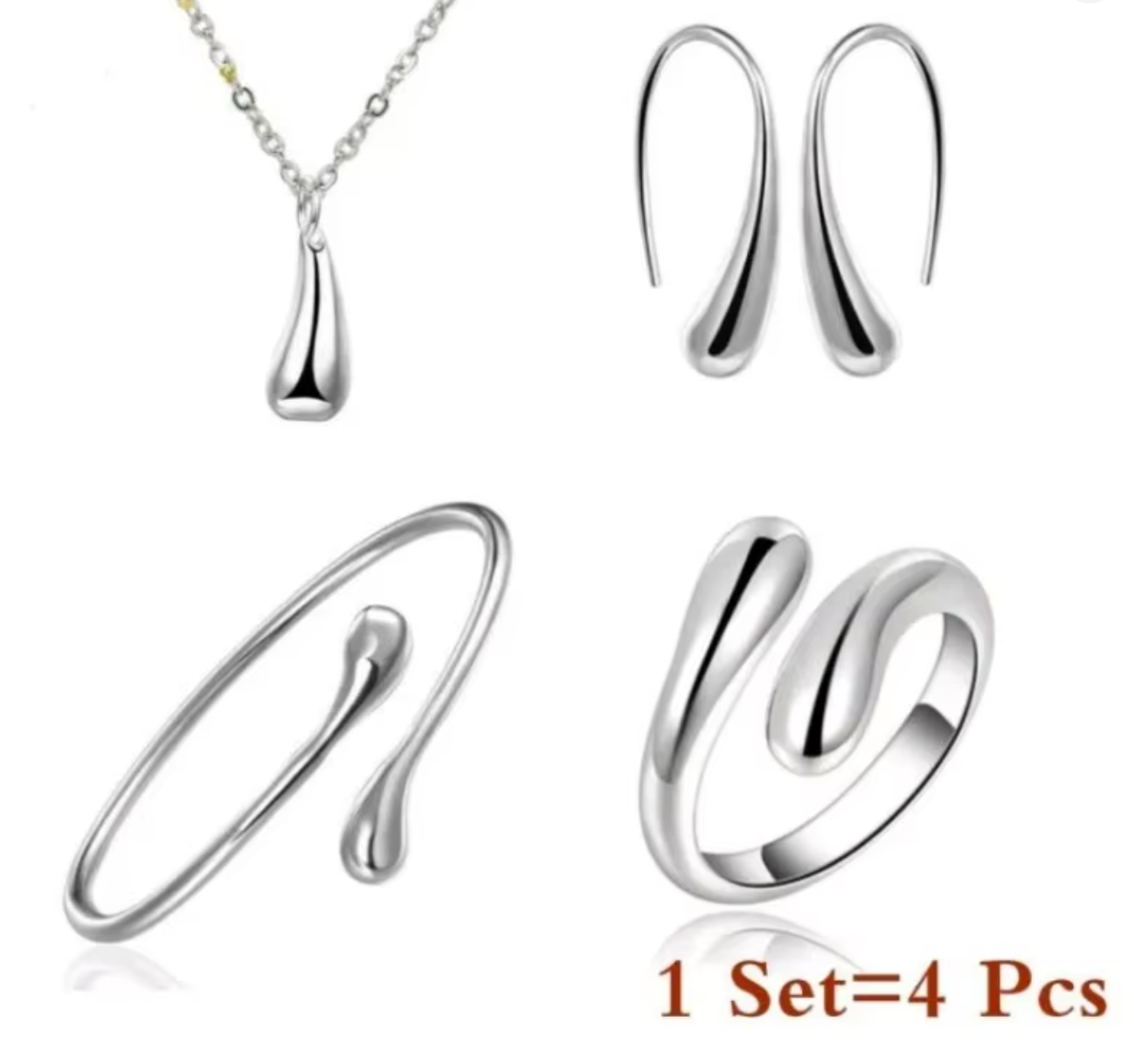Fashion S925 Silver Needle Water Drop Jewelry Set for Women