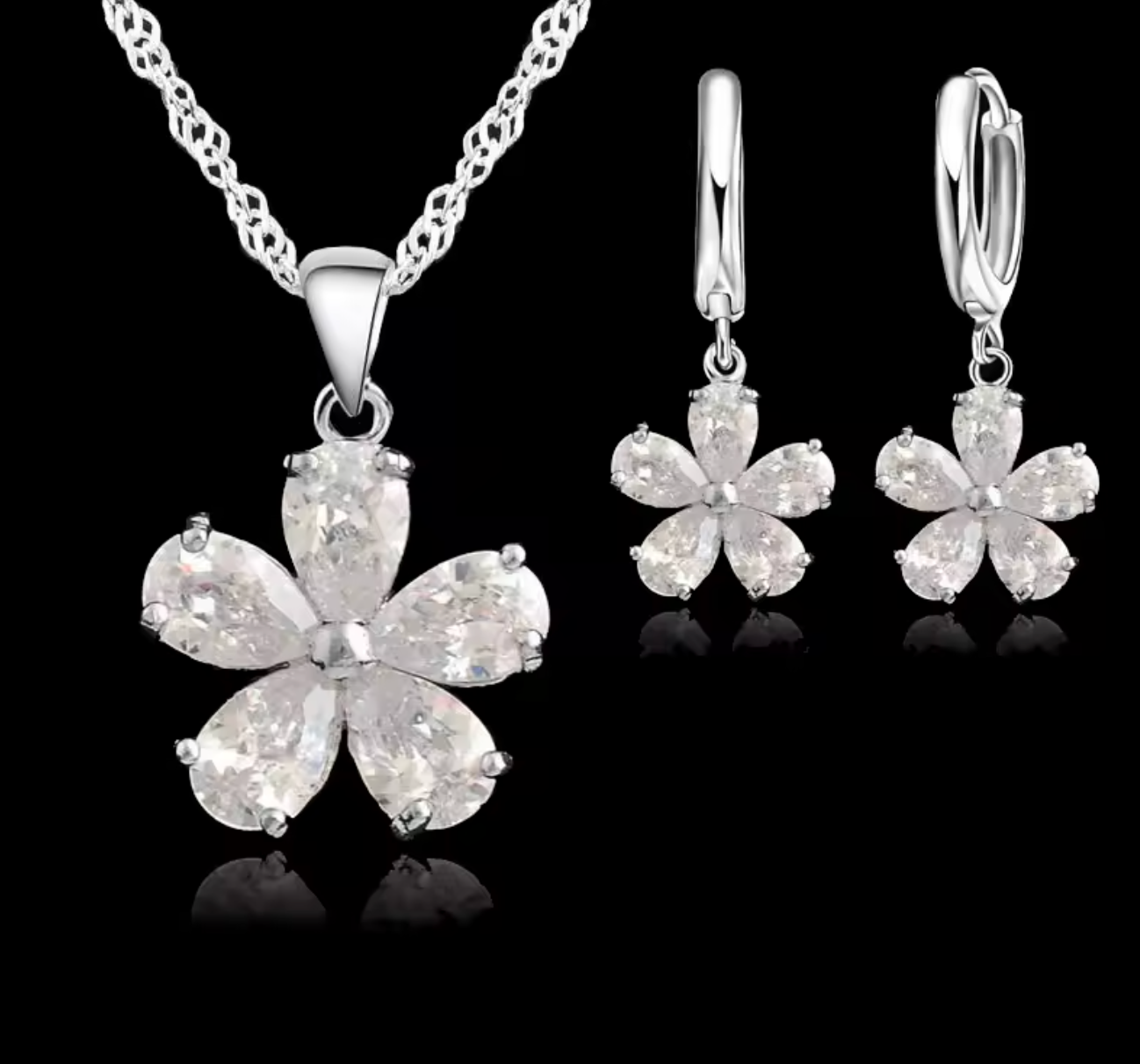 High Quality Solid 925 Sterling Silver Flower Jewelry Set for Women