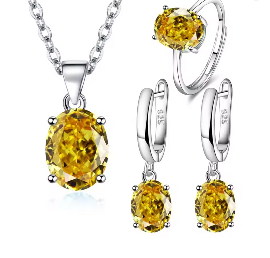 925 Sterling Silver Ellipse Zircon Jewelry Set for Women