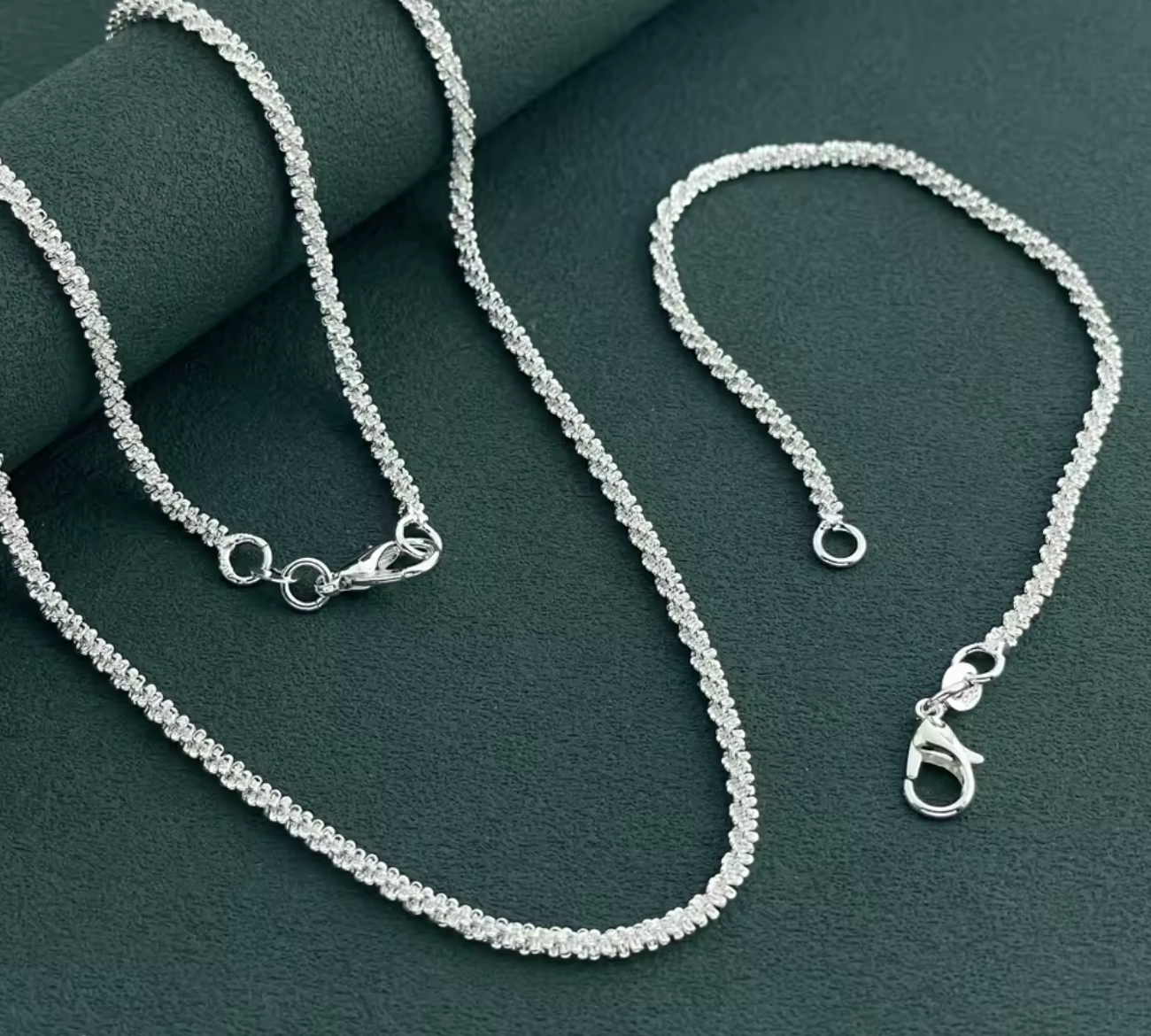 925 Sterling Silver 2mm Side Chain Necklace & Bracelet Set for Men and Women