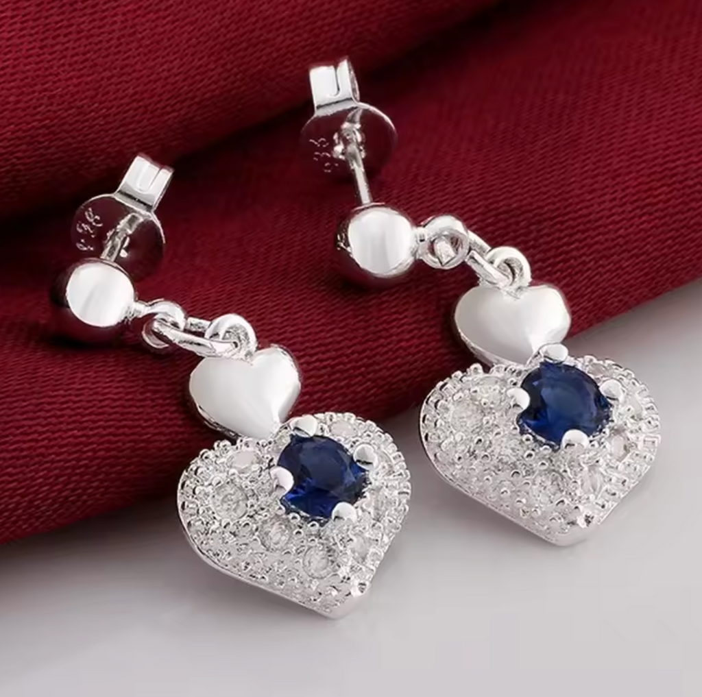 Blue Crystal Heart Jewelry Set for Women