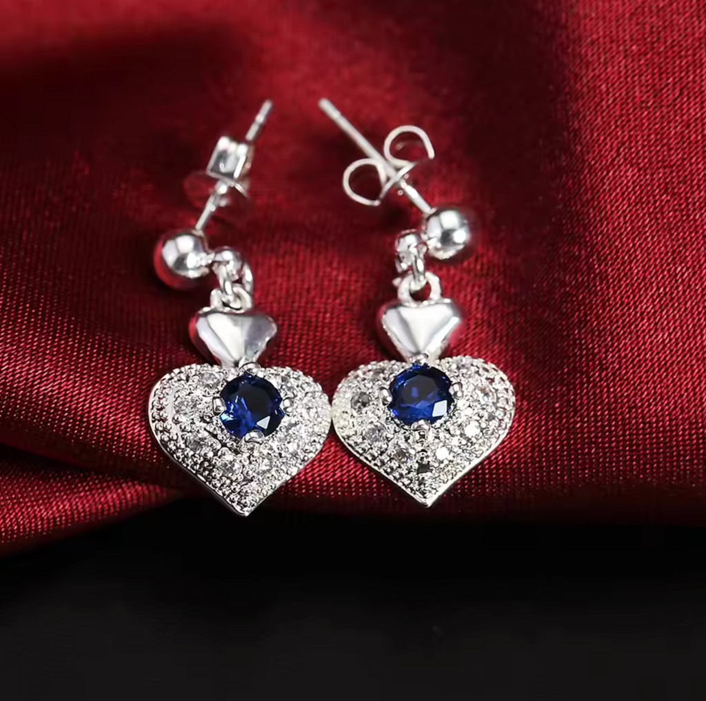 Blue Crystal Heart Jewelry Set for Women