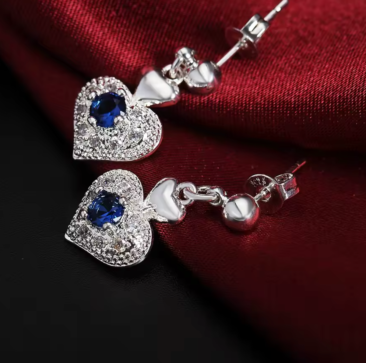 Blue Crystal Heart Jewelry Set for Women