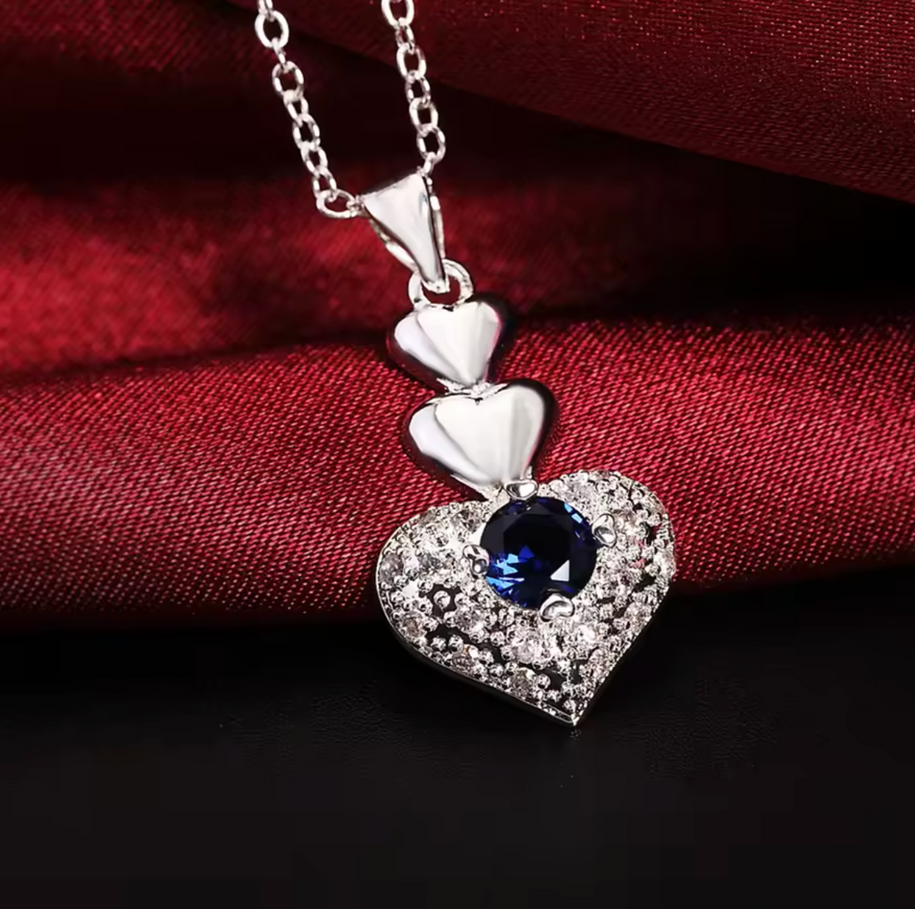Blue Crystal Heart Jewelry Set for Women