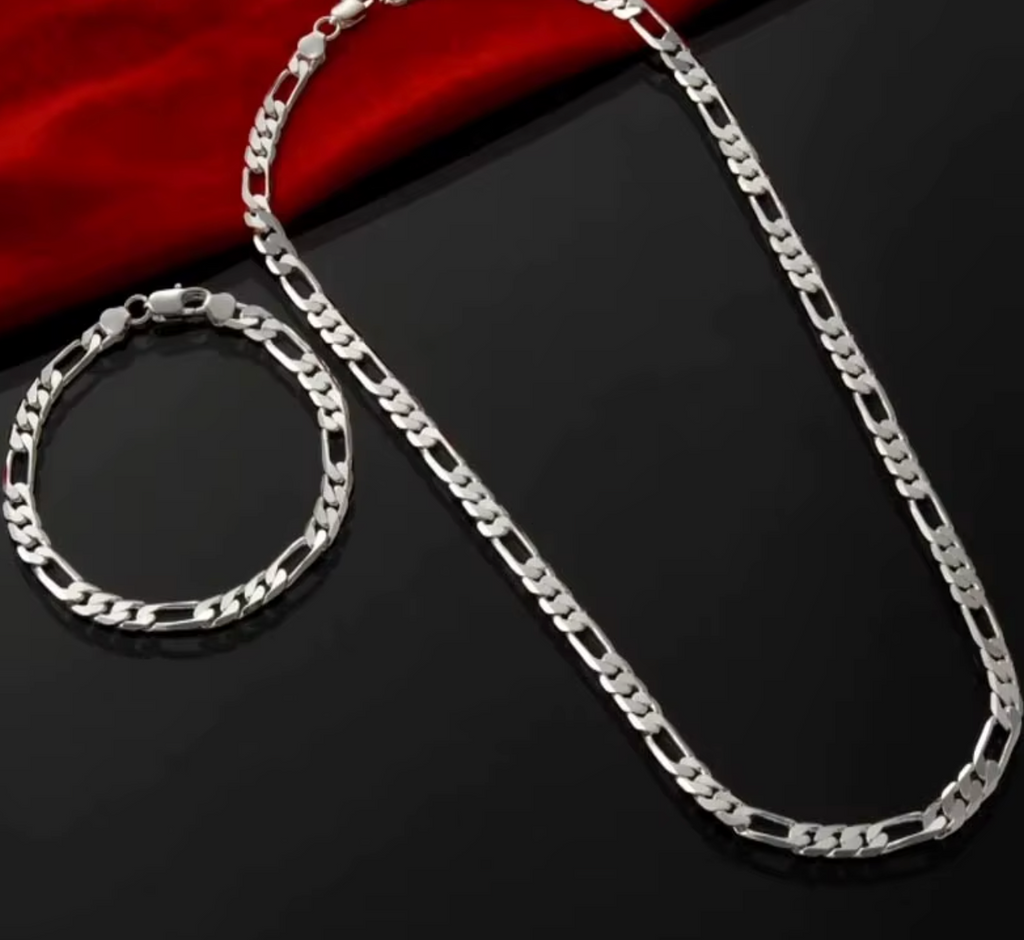925 Sterling Silver 4mm Chain Jewelry Set for Men & Women
